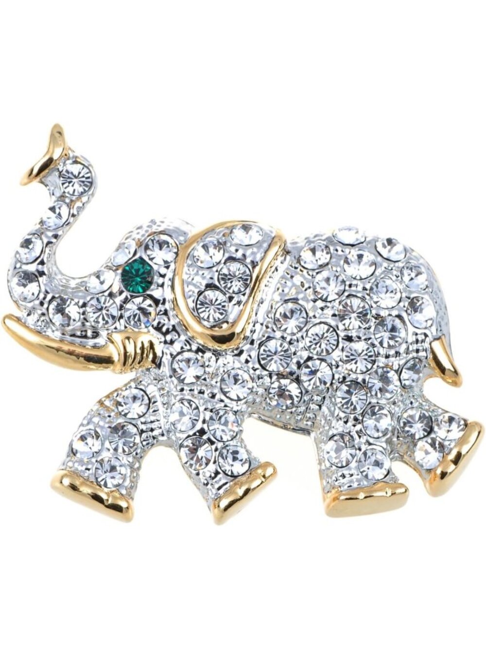 Stunning Elephant Brooch Pin with Clear Blue & Pink Rhinestones - Silver Tone